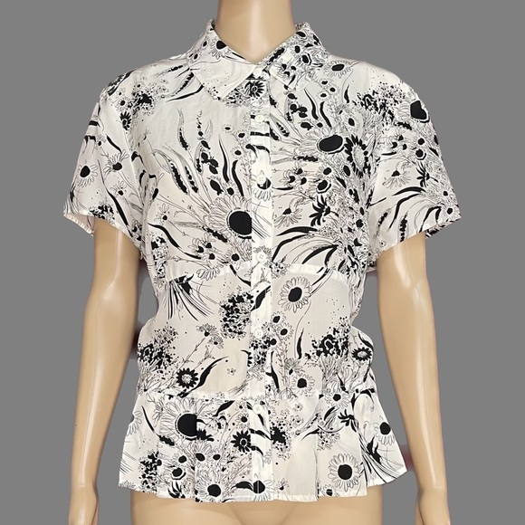 Liberte by Emanuel Ungaro Silk Blend Black and White Peplum Blouse Size 16 - Picture 1 of 4